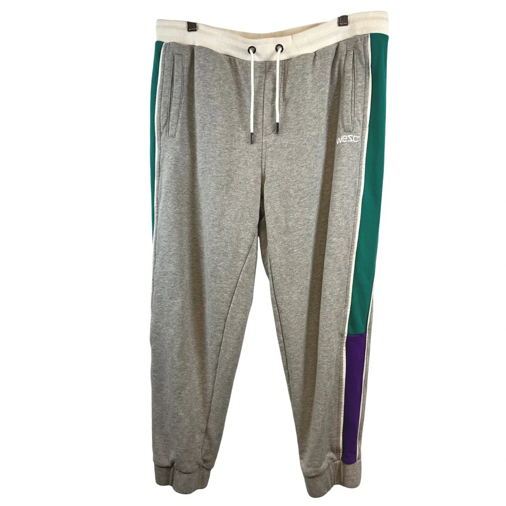 WESC‎ Mens Medium Joggers, Track Pants Green Purple Side Stripe Y2K Retro 90s